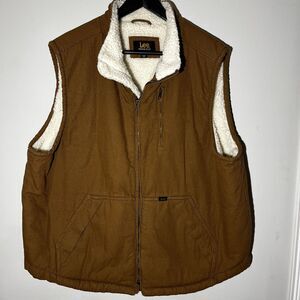 Lee Vest Men's L Brown Sherpa Lined Canvas Full Zip Workwear Utility Gorp core